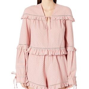 Jonathan Simkhai Embroidered Ruffle Top‎ Pink Small